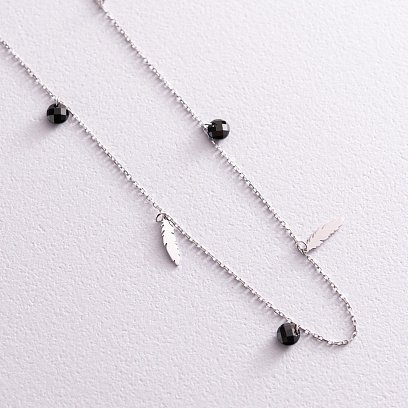 Кольє "Пір'ячка" в білому золоті (фіаніти) кол02027 №4