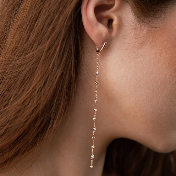 Серьги "Шарики на цепочке" (красное, желтое, белое золото) с09373