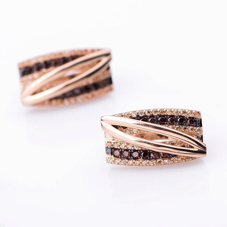 Золоті сережки з коричневими і жовтими фіанітами с04520 від ювелірного магазину Онікс - 2