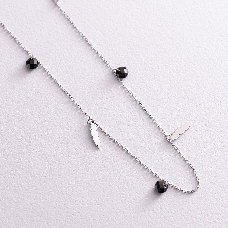 Кольє "Пір'ячка" в білому золоті (фіаніти) кол02027 від ювелірного магазину Онікс - 3