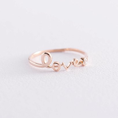Каблучка "Love" в червоному золоті з фіанітом к06797