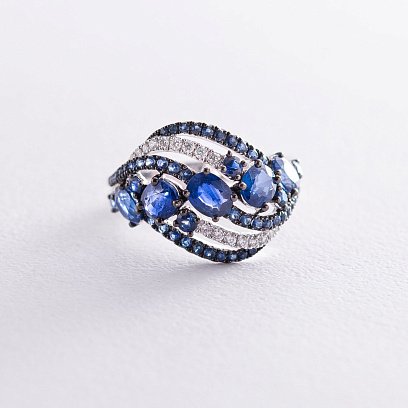 Золотое кольцо с сапфирами и бриллиантами кб0091gm