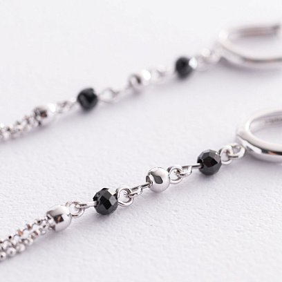 Золотые серьги "Шарики" с черными фианитами с07210 №3