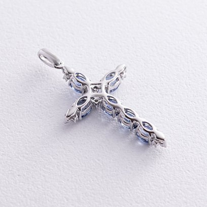 Золотой крест (сапфир, бриллиант) пб0133gm №3