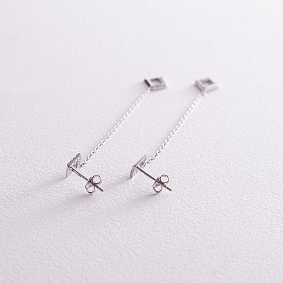 Золотые серьги "Ромбы" на цепочке (фианиты) с07279 №3