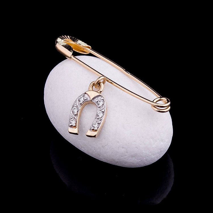 Золота шпилька "Підкова" з фіанітами зак00216 від ювелірного магазину Онікс