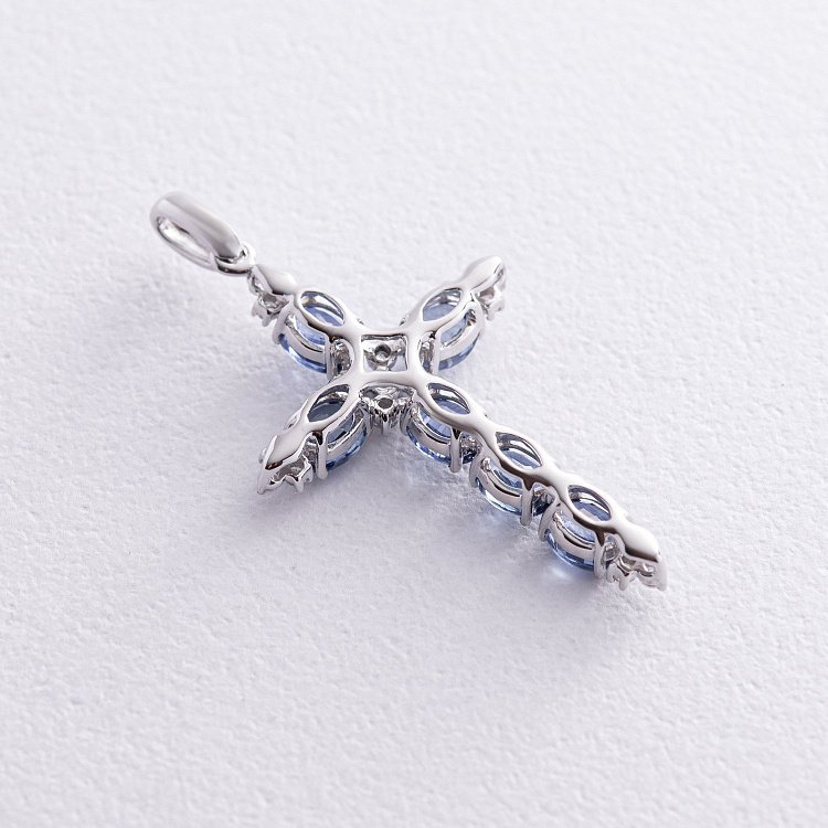 Золотой крест (сапфир, бриллиант) пб0133gm от ювелирного магазина Оникс - 2