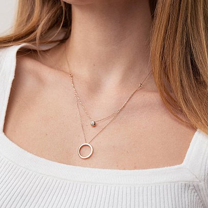 Подвійне кольє "Кругообіг з фіанітом" у червоному золоті кол02107 №4