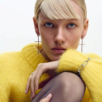 Серебряные серьги "Крестики" с разнозветными фианитами 123484 №4