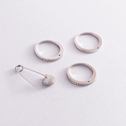 Срібна каблучка - трансформер "Шпилька" з фіанітами 112628 №4