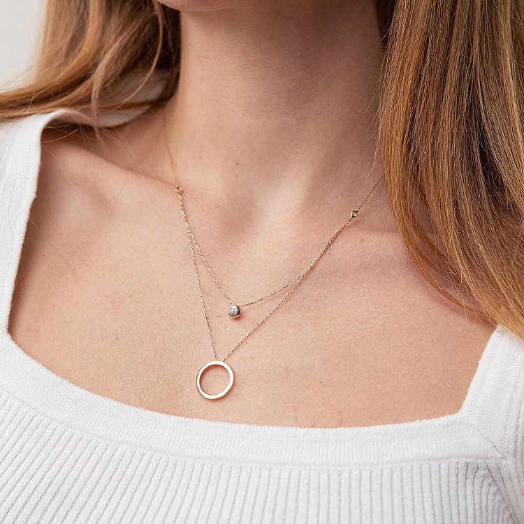 Подвійне кольє "Кругообіг з фіанітом" у червоному золоті кол02107 від ювелірного магазину Онікс - 3