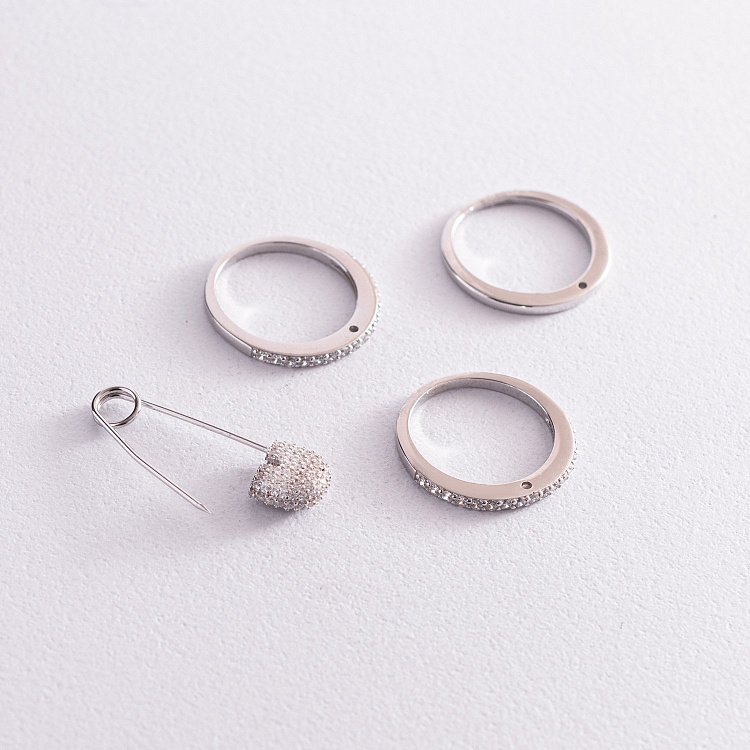 Срібна каблучка - трансформер "Шпилька" з фіанітами 112628 від ювелірного магазину Онікс - 3