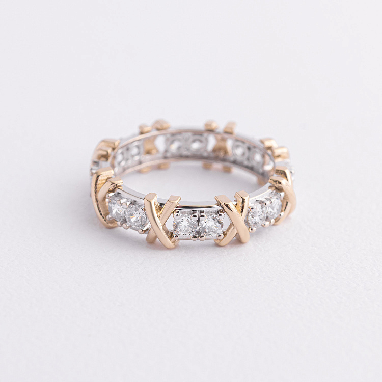 Кольцо "Rosie" с фианитами (белое, желтое золото) к08398 от ювелирного магазина Оникс - 1