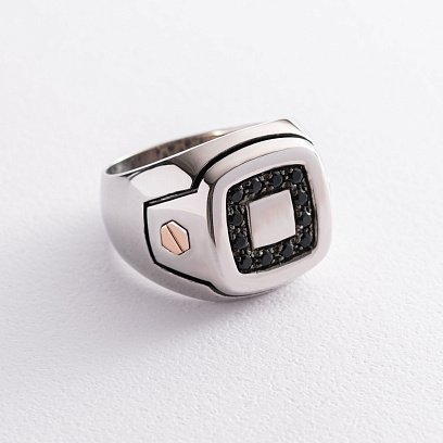 Чоловіча каблучка - печатка c емаллю і шпінелью ZANCAN EXA017MR №3