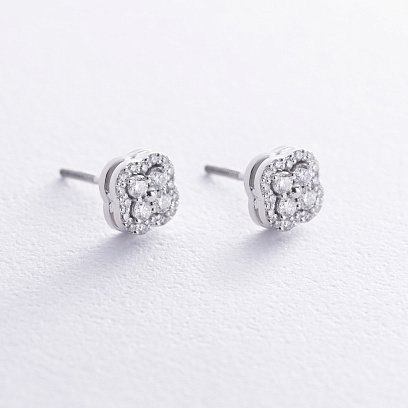 Золотые серьги - пусеты "Клевер" (бриллианты) 333811121 №3