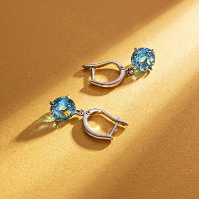Золоті сережки "Захоплення" з блакитним топазом с05290 №2