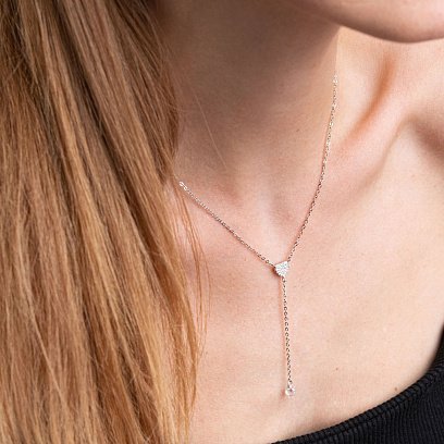 Серебряное колье с сердечком (фианиты) 181145 №3