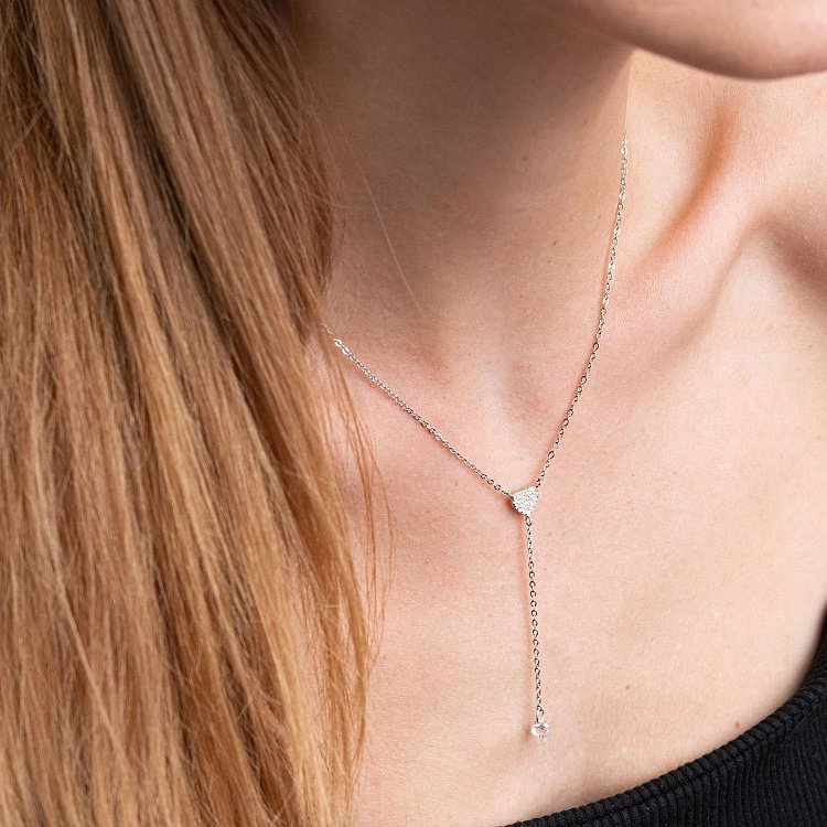 Серебряное колье с сердечком (фианиты) 181145 от ювелирного магазина Оникс - 2