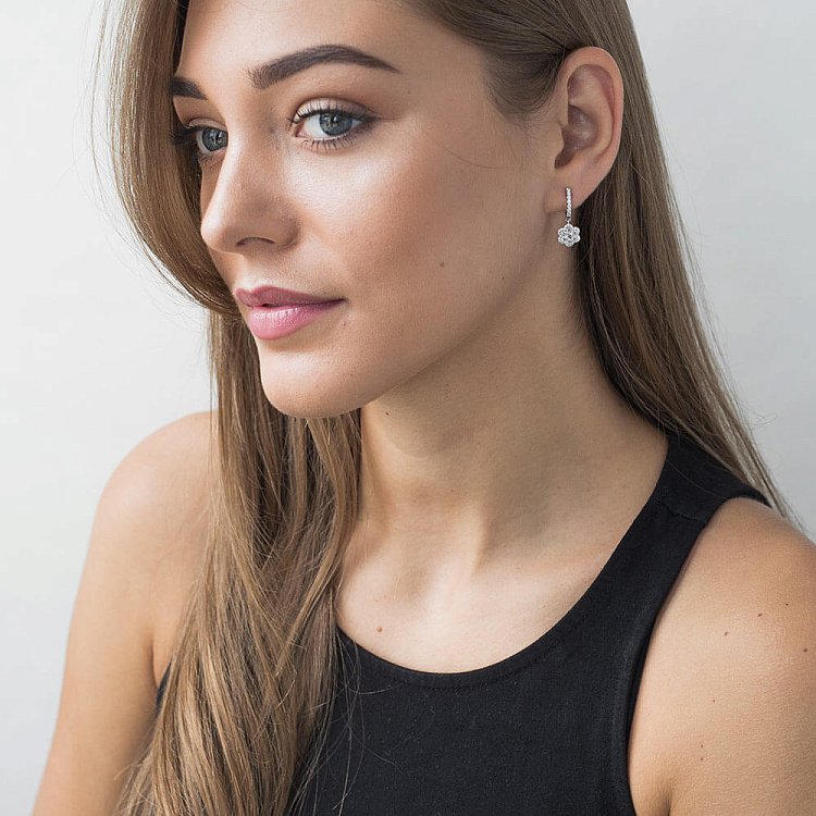 Золоті сережки з діамантами "Квіточка" сб0092cha від ювелірного магазину Онікс - 2