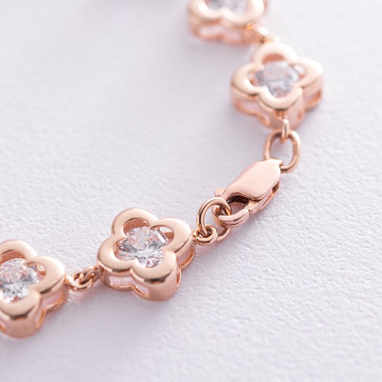 Золотой браслет "Клевер" (фианиты) б04473 от ювелирного магазина Оникс - 2