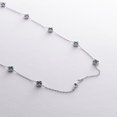 Колье "Клевер" с малахитом mini (белое золото) кол02426 №5