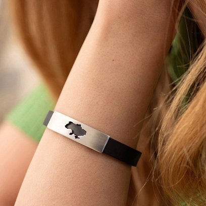 Каучуковый браслет "Карта Украины" с серебряными вставками 10812 №2