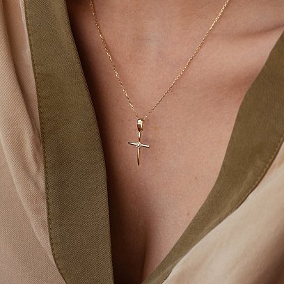 Золоте кольє "Хрестик" з фіанітами кол02194 №5