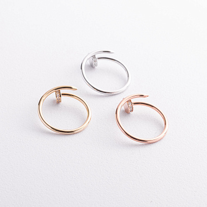 Кольцо "Гвоздь" в желтом золоте (фианиты) к08173 №6