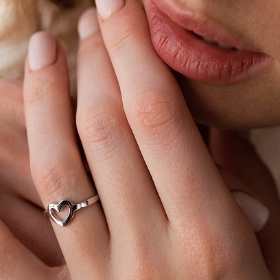 Кольцо "Сердечко" в белом золоте к07394 №10