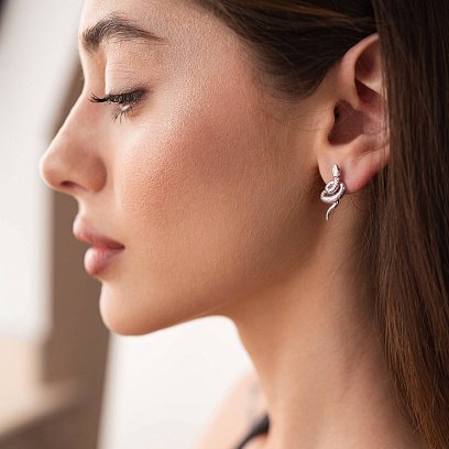 Серьги "Змеи" в белом золоте с07941 №4