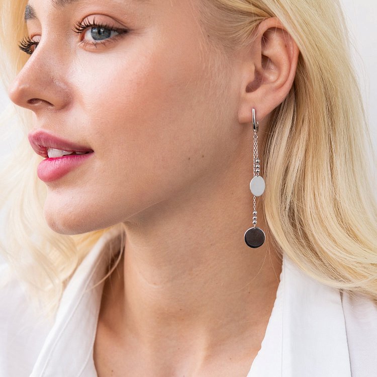 Серебряные серьги "Монетки" на цепочке 123152 от ювелирного магазина Оникс - 3