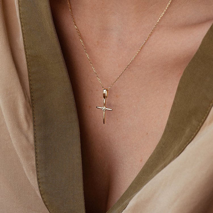 Золоте кольє "Хрестик" з фіанітами кол02194 від ювелірного магазину Онікс - 4