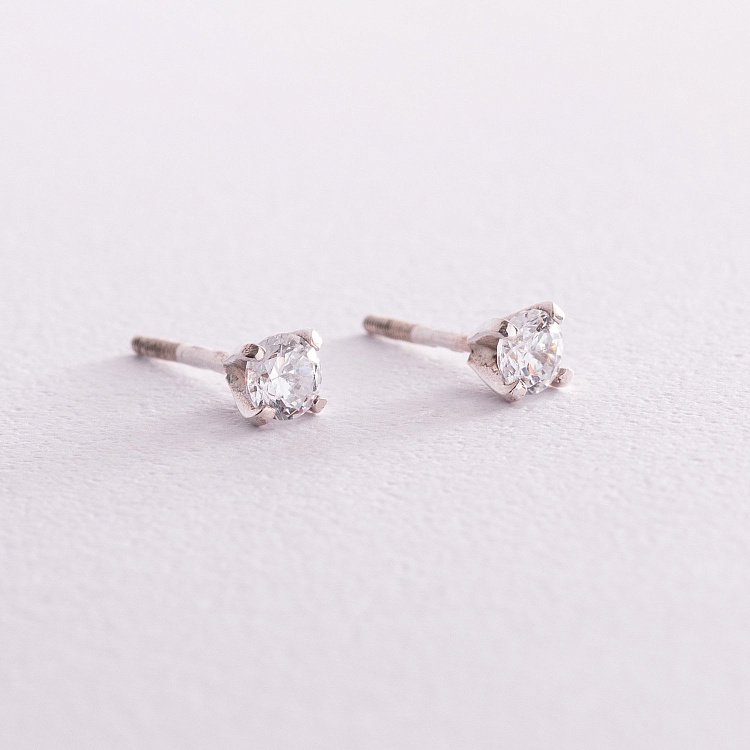 Серебряные серьги - пусеты с фианитами (5мм) 12328 от ювелирного магазина Оникс