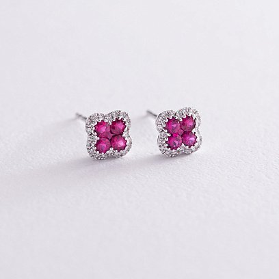 Золоті сережки-пусети з діамантами та рубінами сб0307lg №8