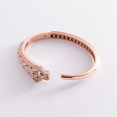 Жорсткий золотий браслет "Пантера" (фіаніти, емаль) б04977 №2