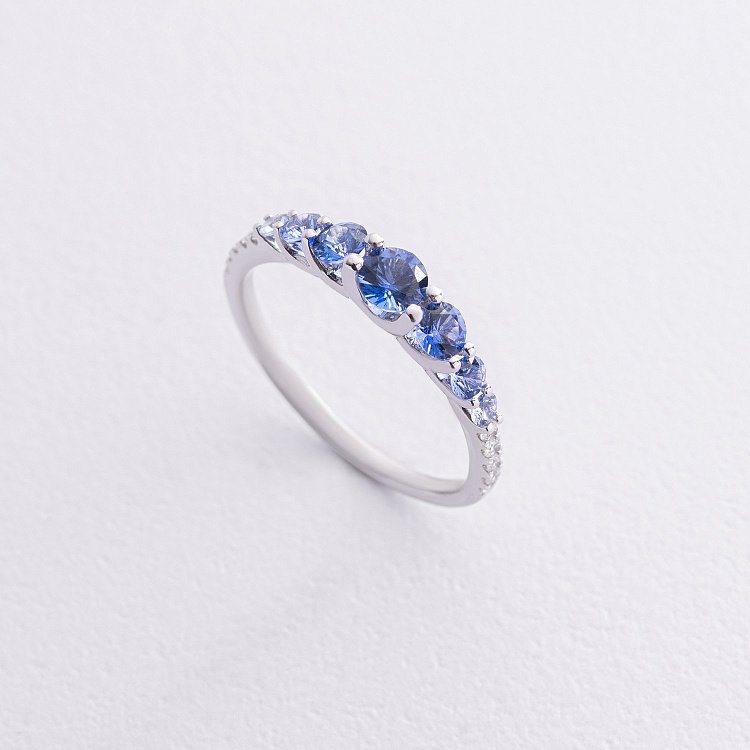 Золота каблучка з діамантами і сапфірами кб0543mi від ювелірного магазину Онікс