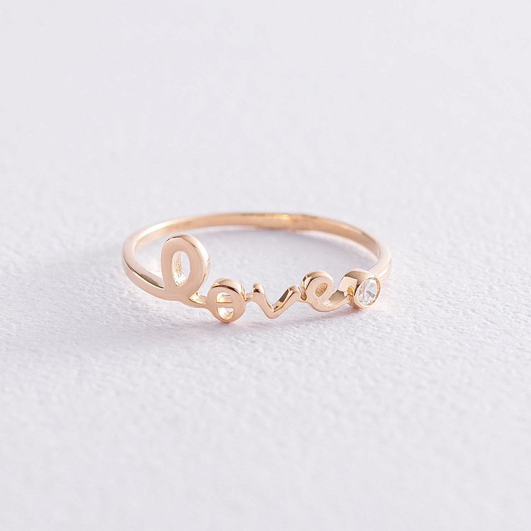 Кольцо "Love" в желтом золоте с фианитом к06762 от ювелирного магазина Оникс