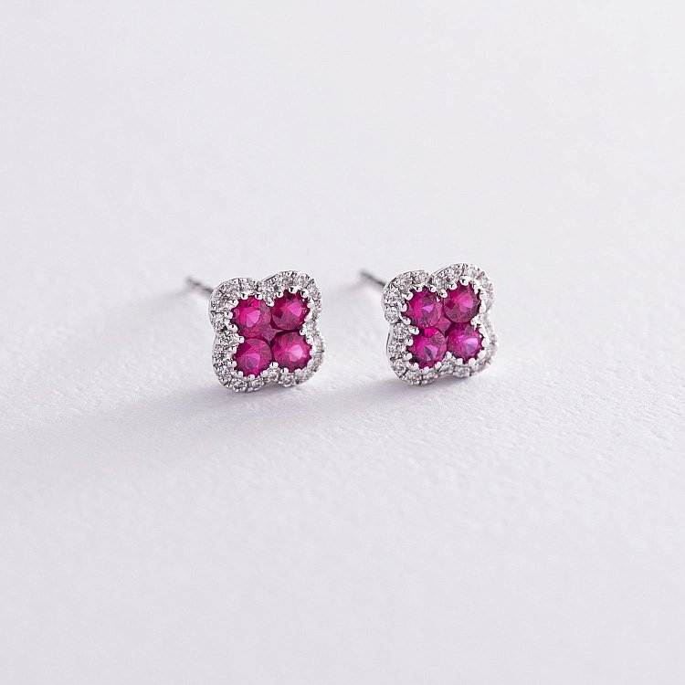 Золоті сережки-пусети з діамантами та рубінами сб0307lg від ювелірного магазину Онікс - 7