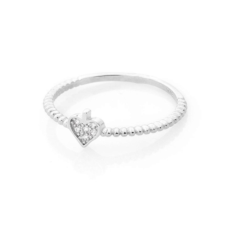Серебряное кольцо "Сердечко" с фианитами 112053 от ювелирного магазина Оникс - 1