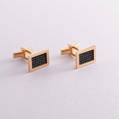 Золоті запонки з чорними фіанітами зап00078