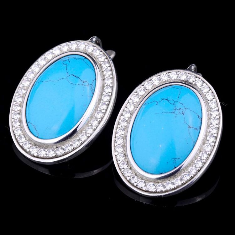 Серьги (имитация бирюза, фианиты) 12605 от ювелирного магазина Оникс - 2