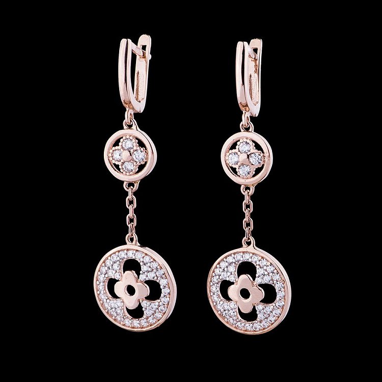 Золотые серьги "Клевер" с фианитами с04842 от ювелирного магазина Оникс