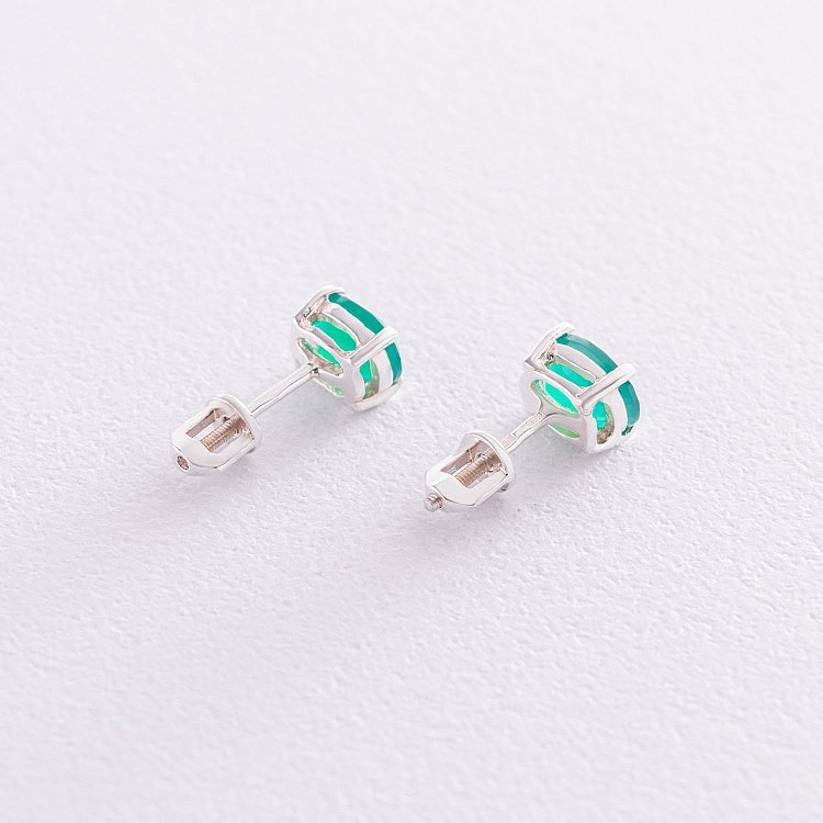 Серебряные серьги-пусеты с зеленым ониксом 6х8 121963 от ювелирного магазина Оникс - 4