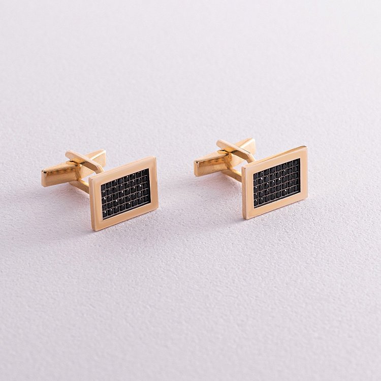 Золоті запонки з чорними фіанітами зап00078 від ювелірного магазину Онікс