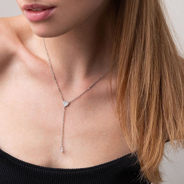 Срібне кольє з сердечком (фіаніти) 181145 від ювелірного магазину Онікс - 1