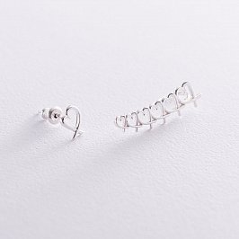 Серьги - клаймберы "Сердечки" в серебре 122902