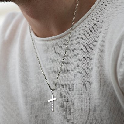 Серебряный крест ручной работы "In God we trust" 132750g №2