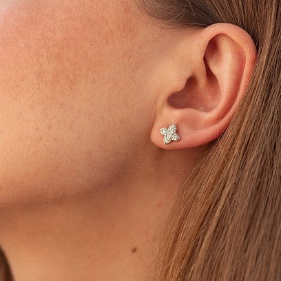 Сережки - пусети "Конюшина" з фіанітами (біле золото) с09056 №4