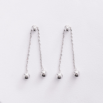 Сережки - пусети з кульками на ланцюжку (біле золото) 580142в №2