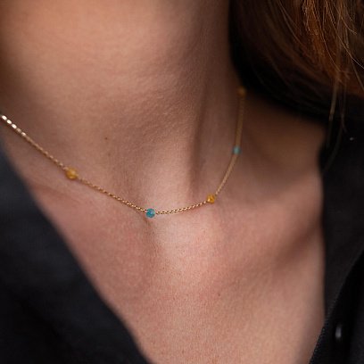 Кольє "Вільна" у жовтому золоті (блакитні та жовті фіаніти) кол02246 №7